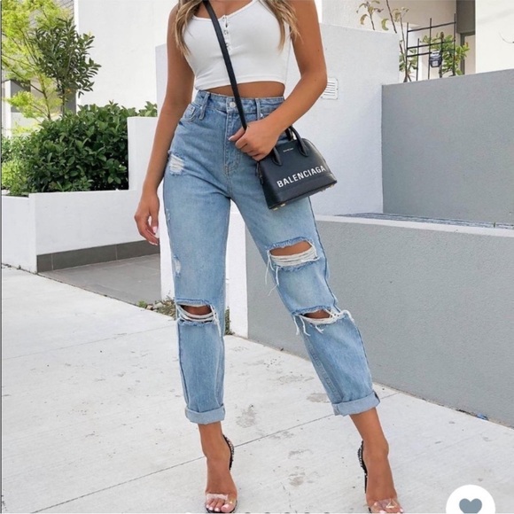 White Fox Jeans High Rise Waist Distressed - Picture 1 of 12